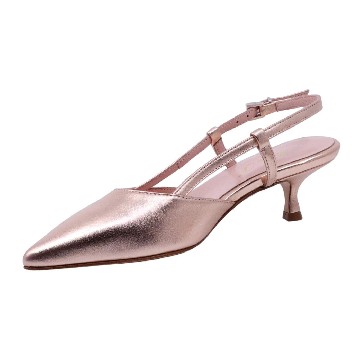 Anna F 1410 slingback donna in pelle laminata cipria elegante da cerimonia con tacco medio 