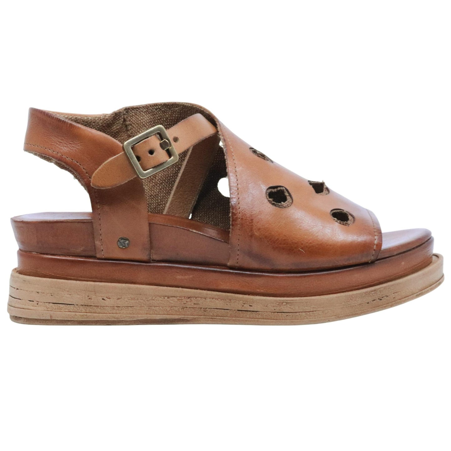 AS98 A15043 Calvados sandalo donna in pelle cuoio con zeppa casual artigianale 