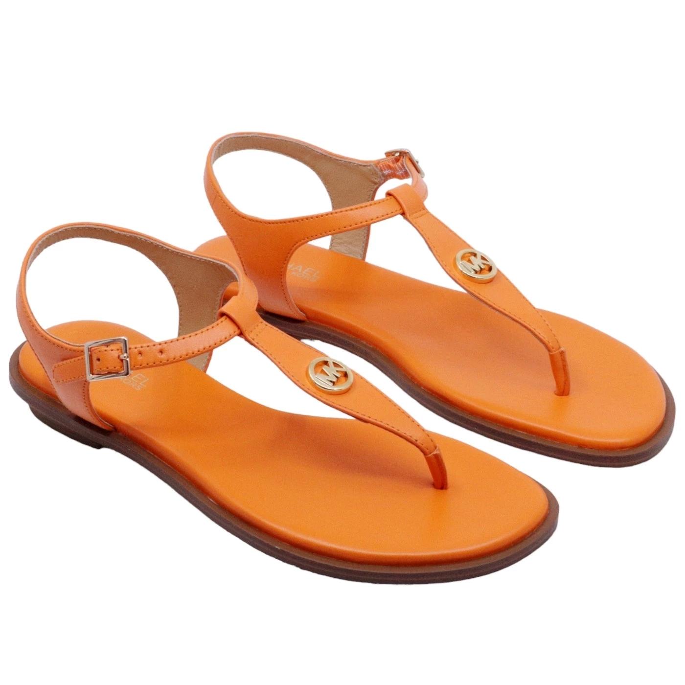 Michael Kors Mallory Thong sandalo da donna in pelle di colore arancione 