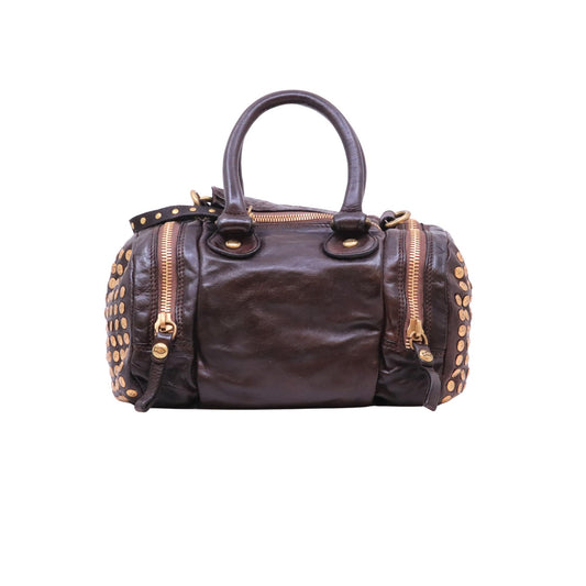 Campomaggi Kura Britney C002780ND borsa bauletto donna in pelle con borchie marrone Made in Italy 