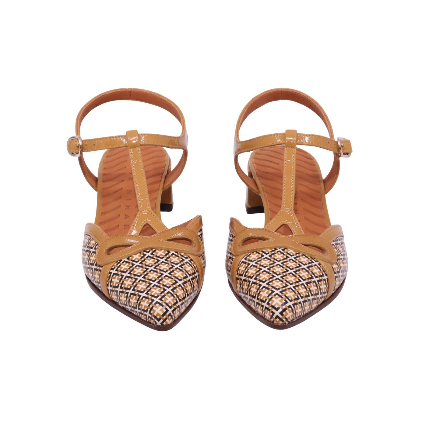 Chie Mihara Hener slingback donna in pelle ocra con stampa geometrica 