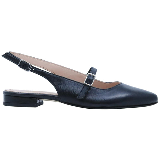 Jaffè 601 T slingback donna in pelle nera con cinturino e suola in cuoio 