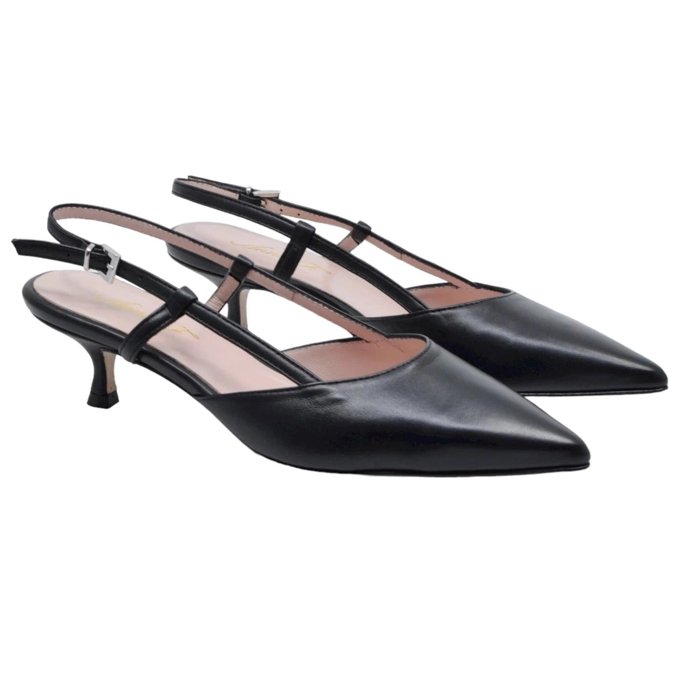 Slingback donna Anna F 1410 in elegante pelle di colore nero 