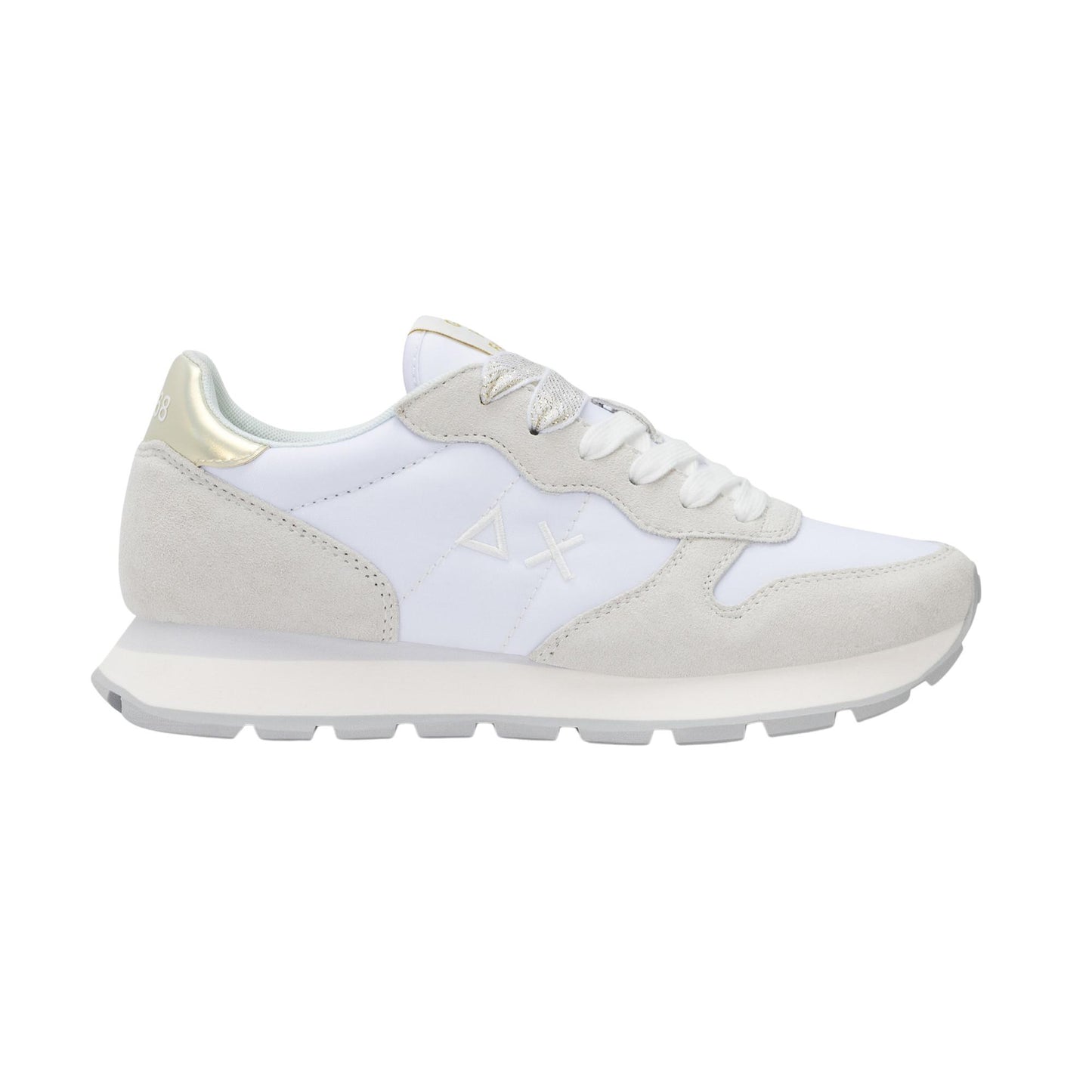 Sun68 Ally Gold Silver Z36202-01 sneaker donna in nylon e camoscio bianco 