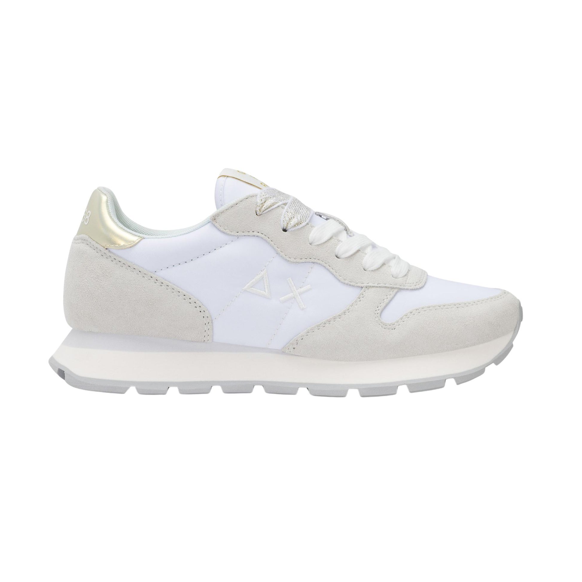 Sun68 Ally Gold Silver Z36202-01 sneaker donna in nylon e camoscio bianco 