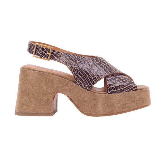 Curiosité 2947 Snake sandalo donna in pelle stampa serpente e camoscio cuoio con plateau 