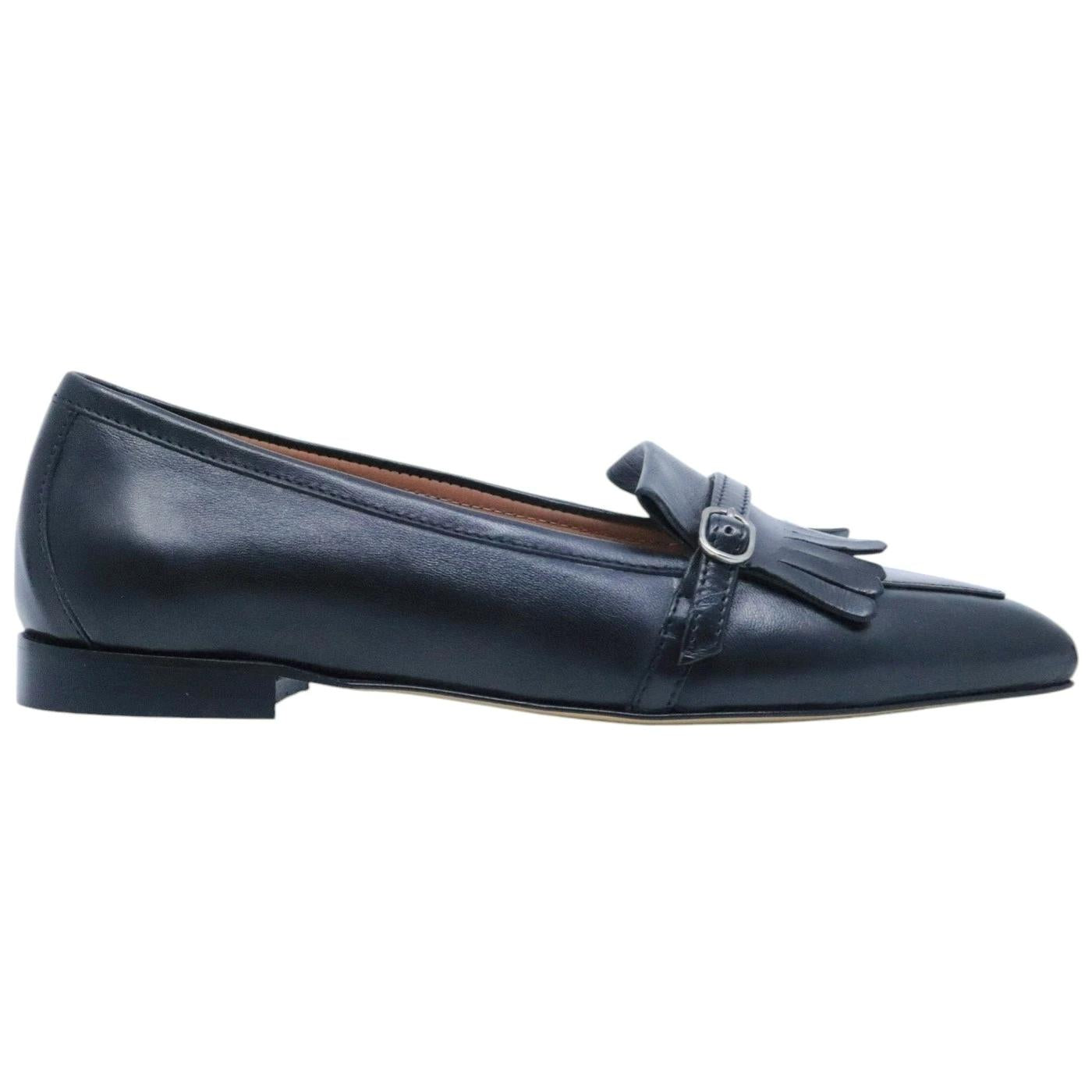 Mocassino donna Triver Flight 603 09 in pelle nera con frenge 