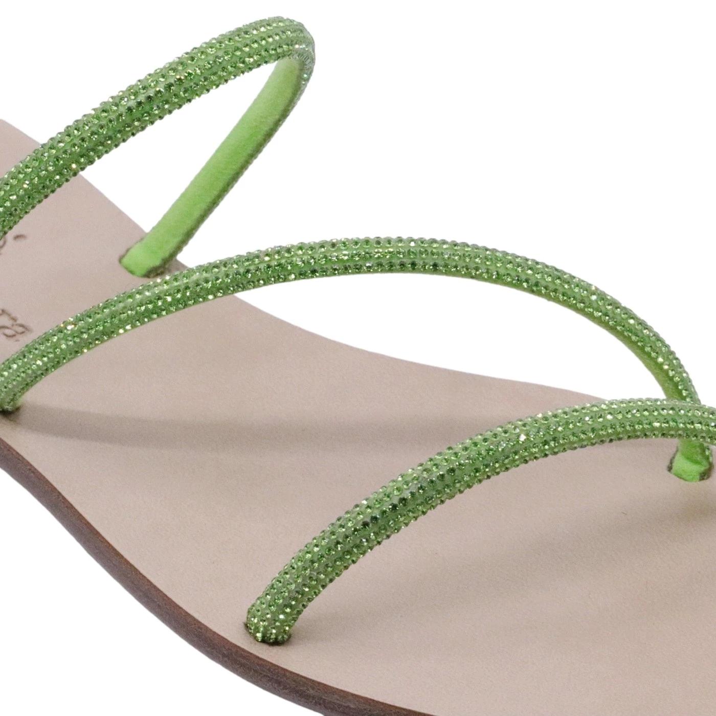 Sandalo caprese 3114 Paolo Ferrara in verde acido con strass luminosi 