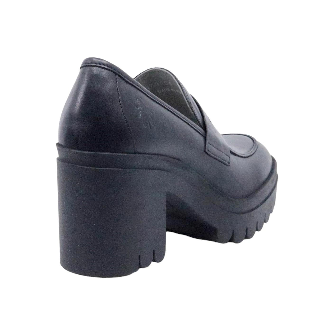 Mocassino con tacco da donna Fly London Toky in pelle nera 