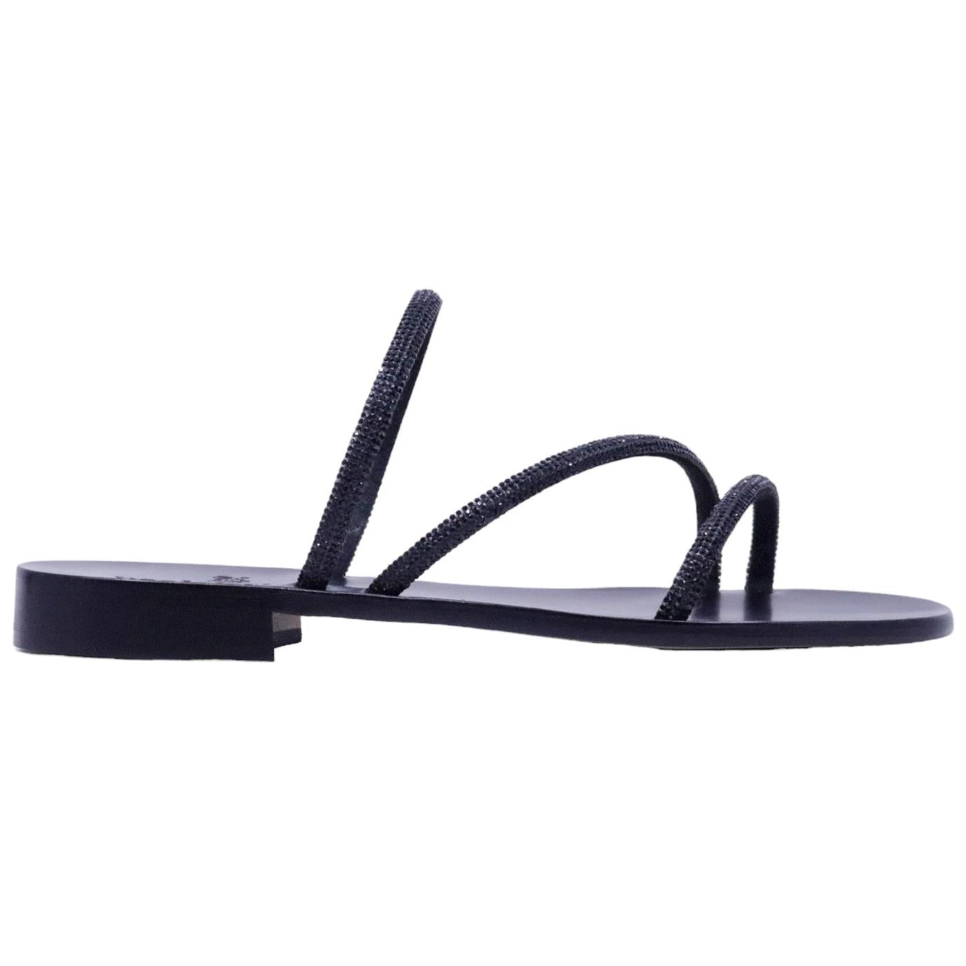 Sandalo caprese Paolo Ferrara 3114 in nero con strass luminosi 