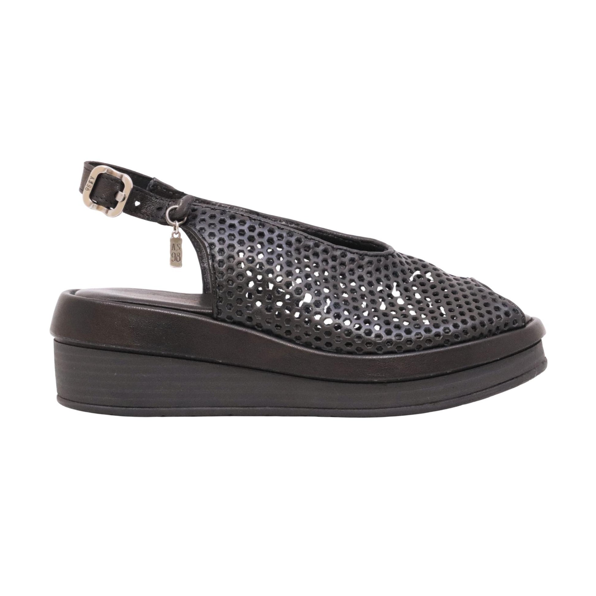 A.S.98 Sama C02011 sandalo donna in pelle nera traforata con zeppa<BR/> 