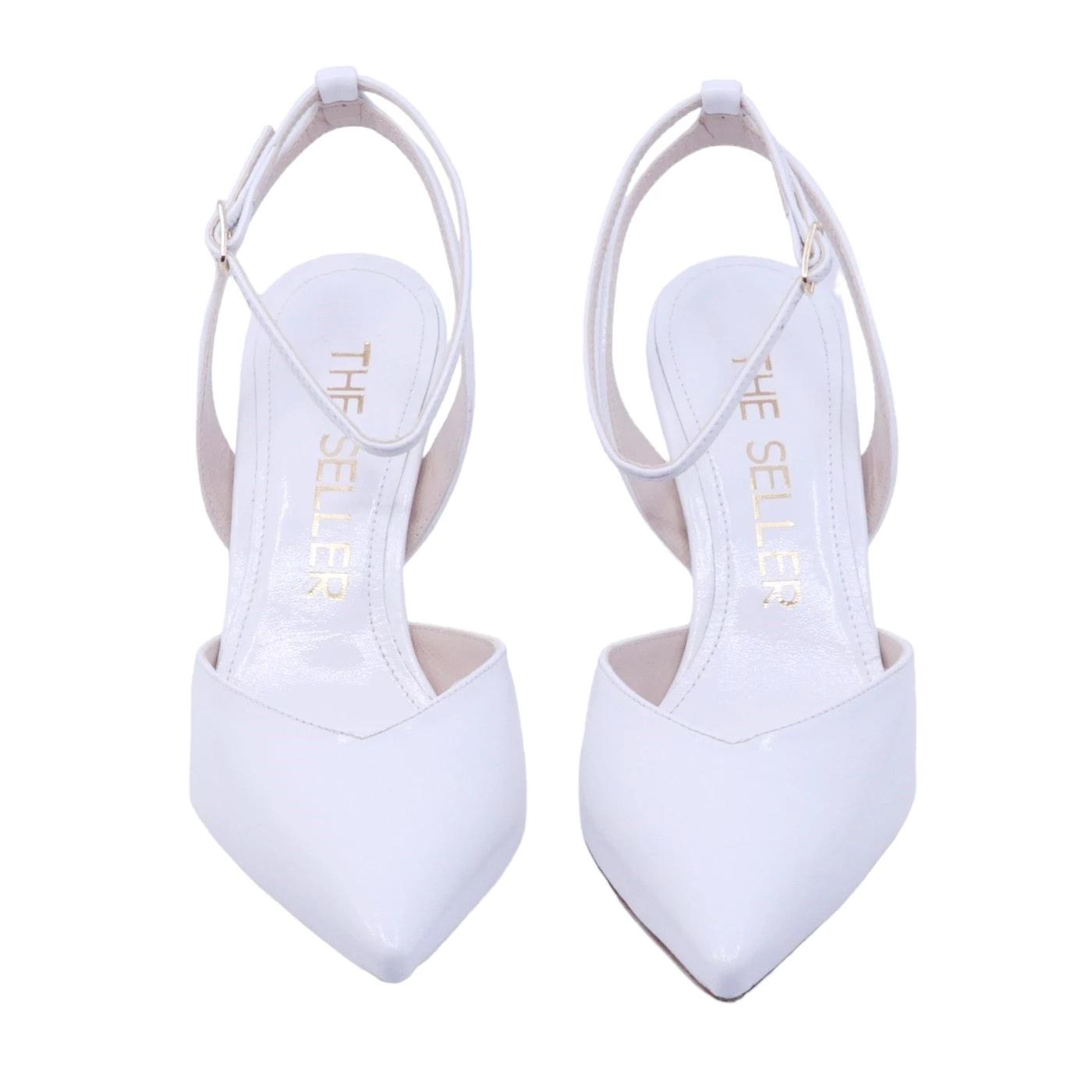 Slingback donna The Seller 909 pelle spazzolata bianco 