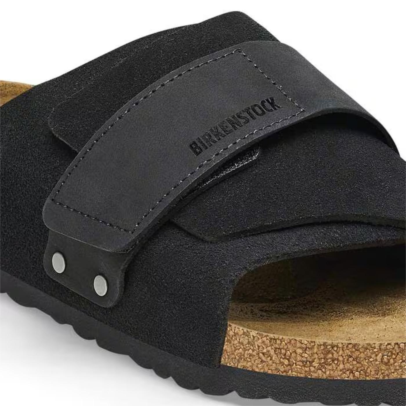 Birkenstock Kyoto Black sandalo uomo in nabuk e camoscio nero narrow fit 