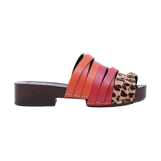 Duca D'Ascalona Nanette Soul sandalo sabot donna in pelle multicolor fuxia arancione e cavallino maculato con suola in gomma 
