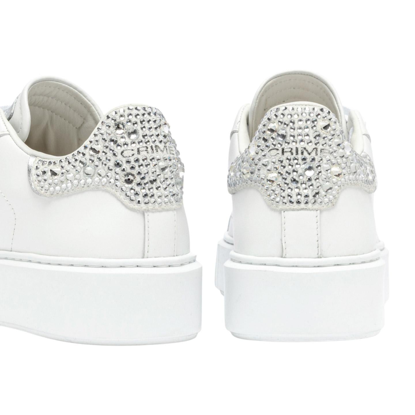 Sneaker donna Crime London New Extralight 20801 in pelle bianca e talloncino con strass argento 