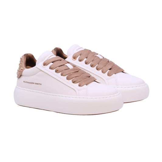 Alexander Smith Soho sneaker donna in pelle bianca con tallone beige borchiato 