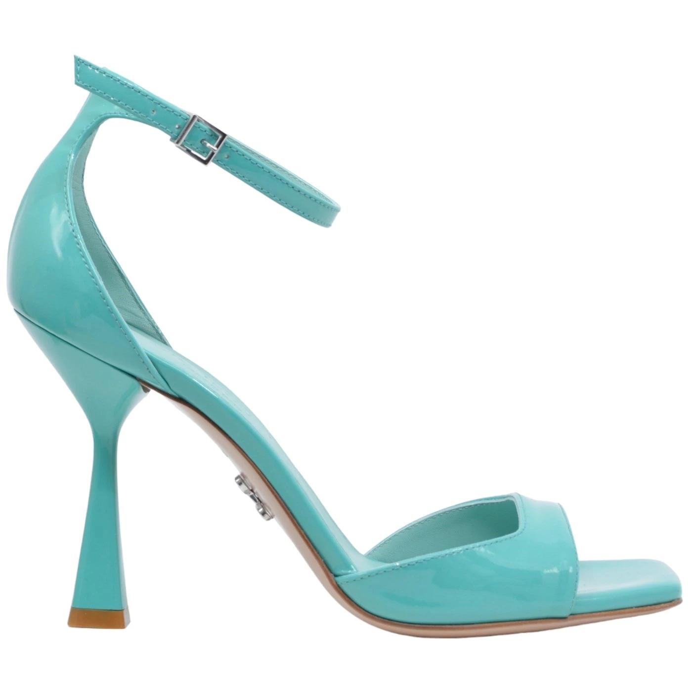 Sandalo con tacco Sergio Levantesi Tarin22  in pelle vernice verde acqua 
