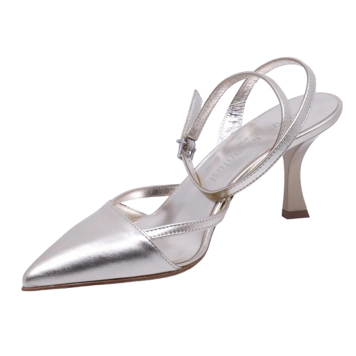 Slingback donna Sergio Levantesi Jasmy4 pelle laminata platino 