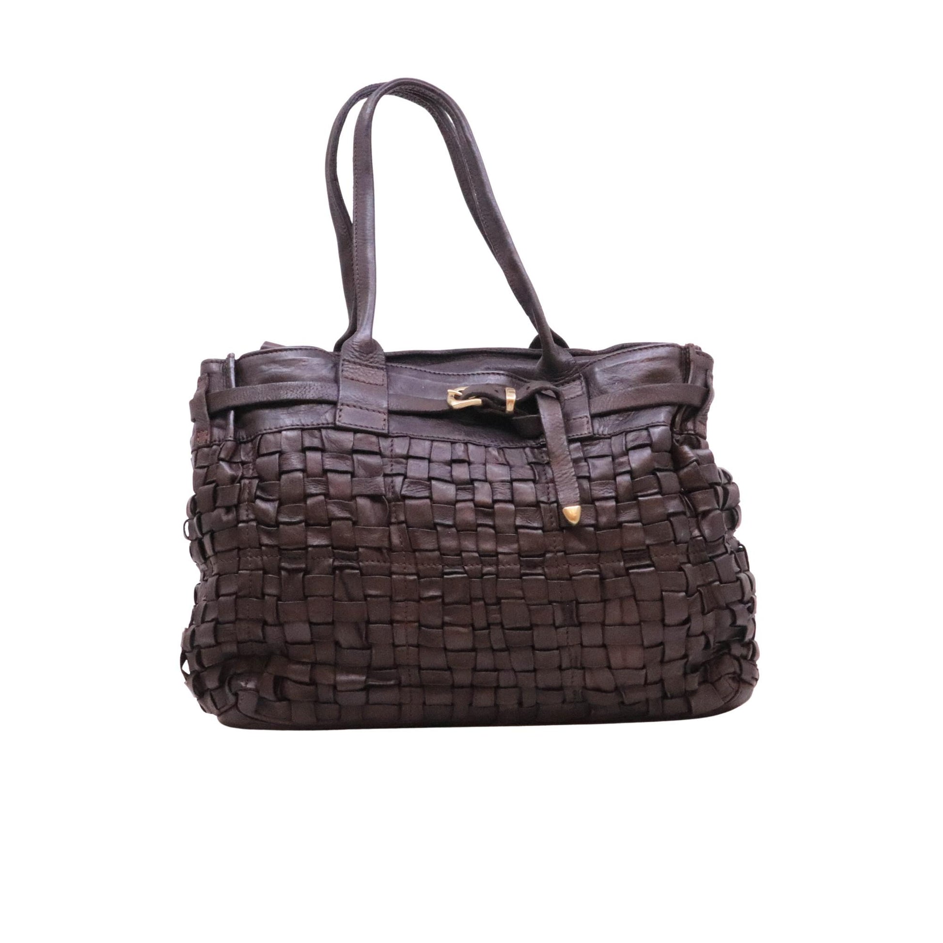 Campomaggi Penelope C042640 borsa shopping in pelle intrecciata testa di moro 