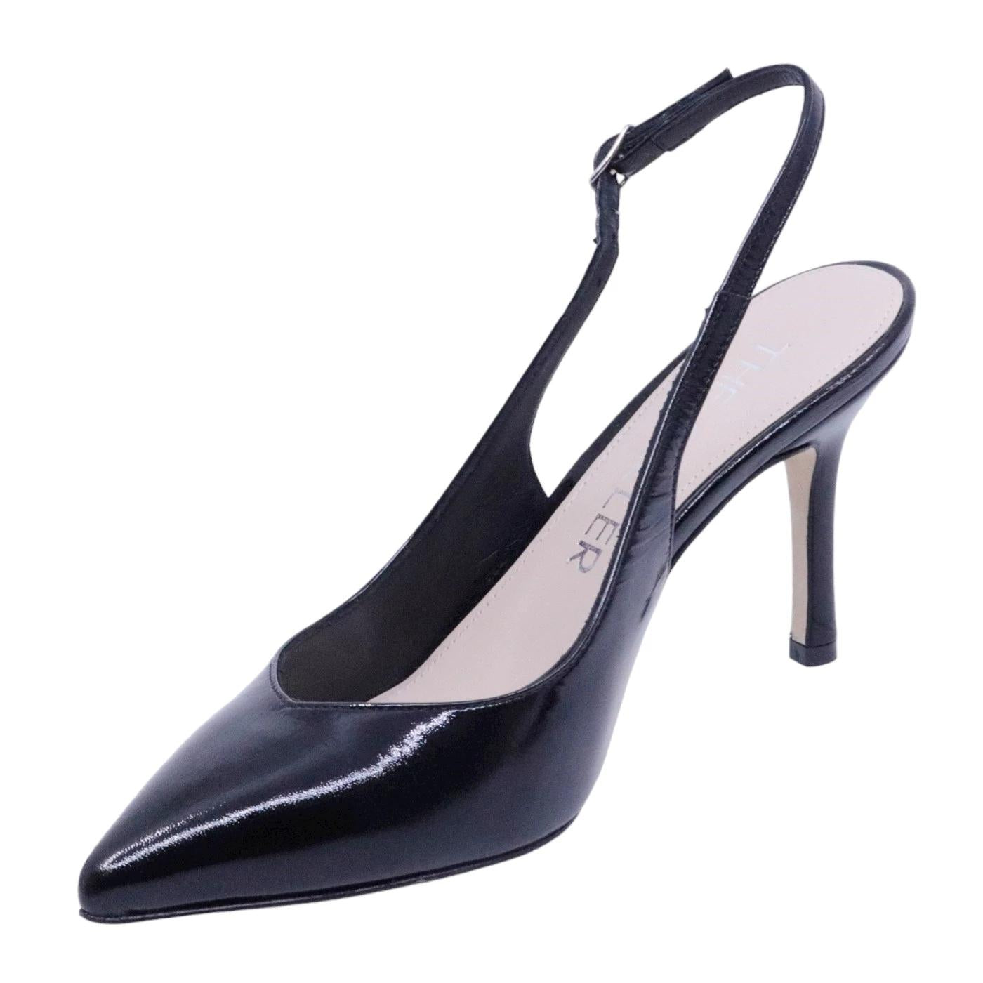 Slingback donna The Seller 908 in pelle spazzolta nera 