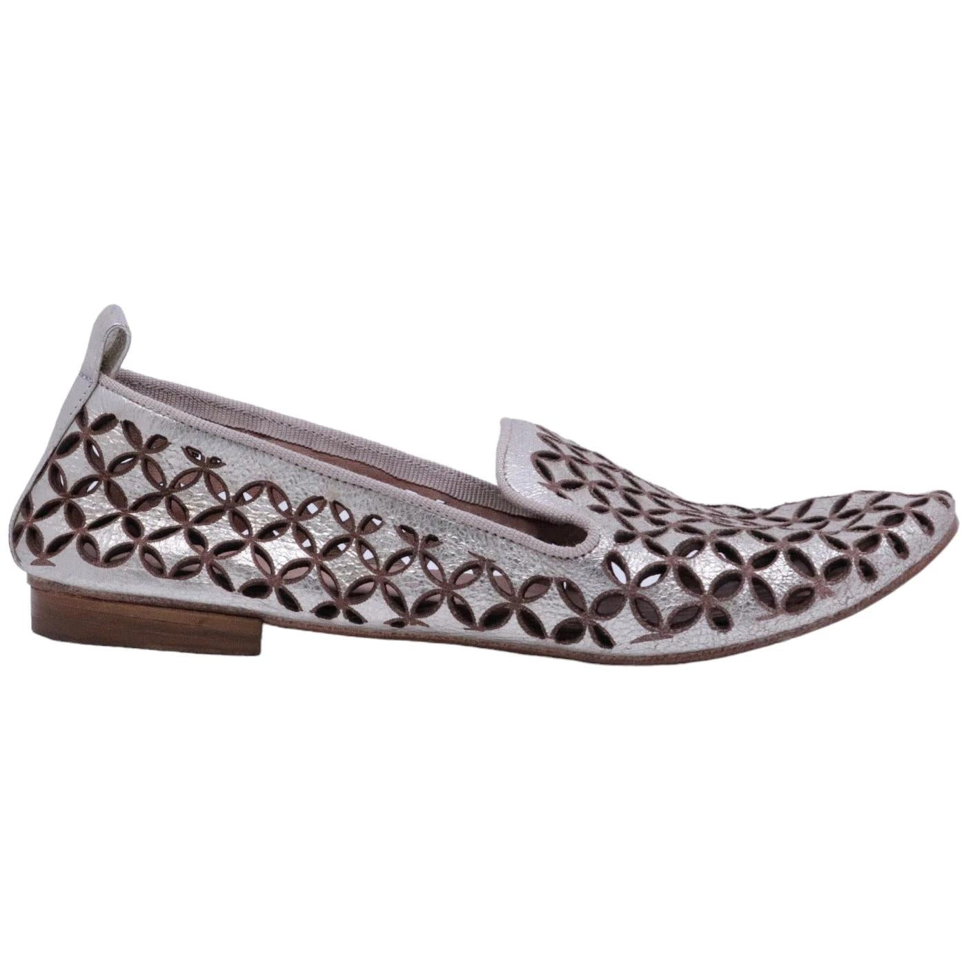 Mocassino donna Kudetà 314102 in pelle laminata argento 