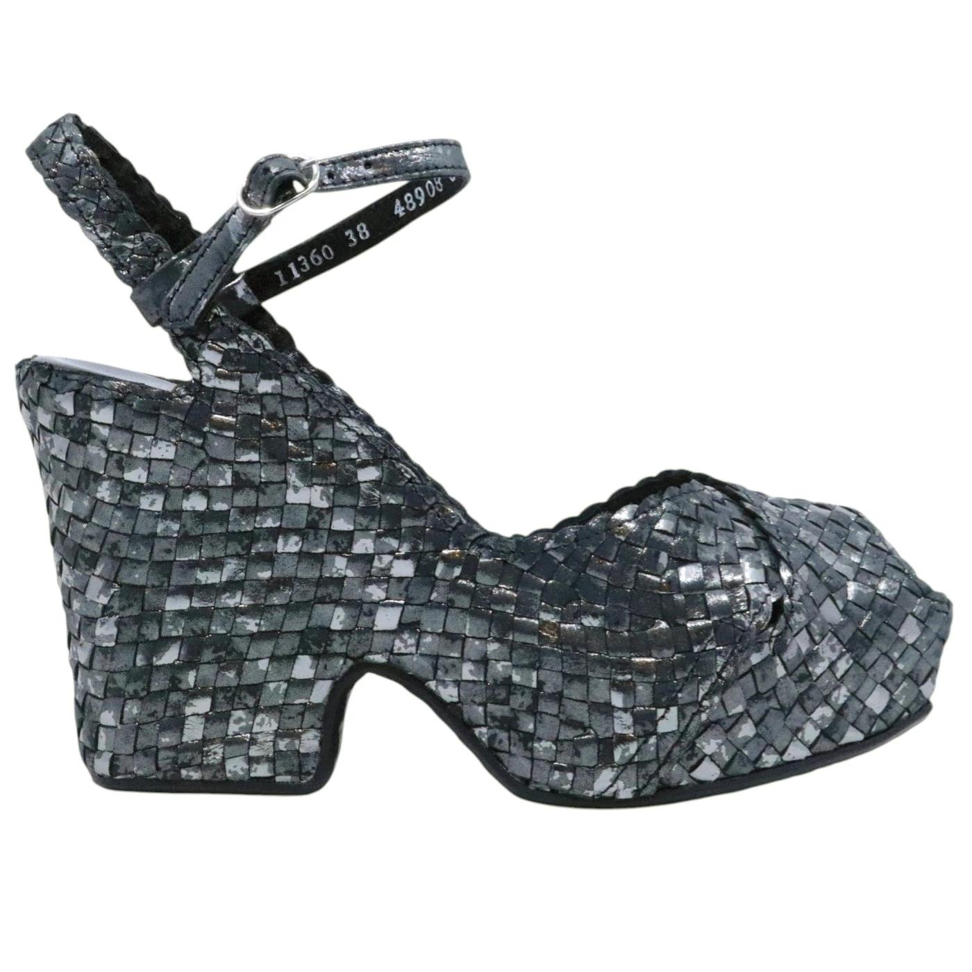 Sandalo con tacco Pons Quintana Cali 11360 in pelle nera intrecciata 