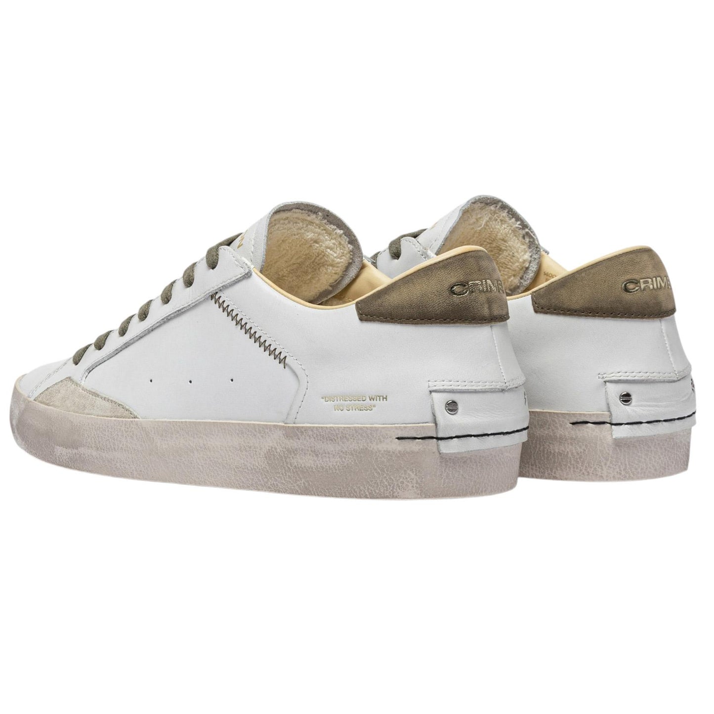 Sneaker uomo Crime London 14001 Distressed in pelle bianca e talloncino in pelle verde 