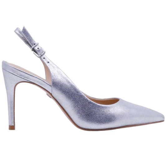 Slingback donna Carrano 195096 in pelle satinata di colore argento 