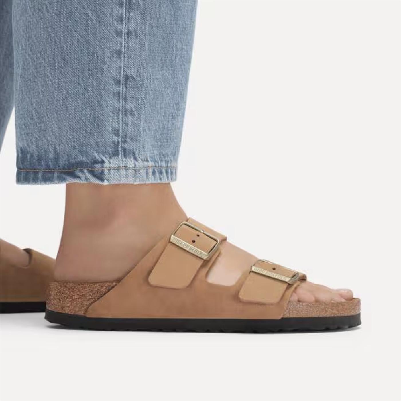 Birkenstock Arizona Soft Footbed Nubuck Leather Mink sandalo unisex in nabuk soft footbed narrow fit 