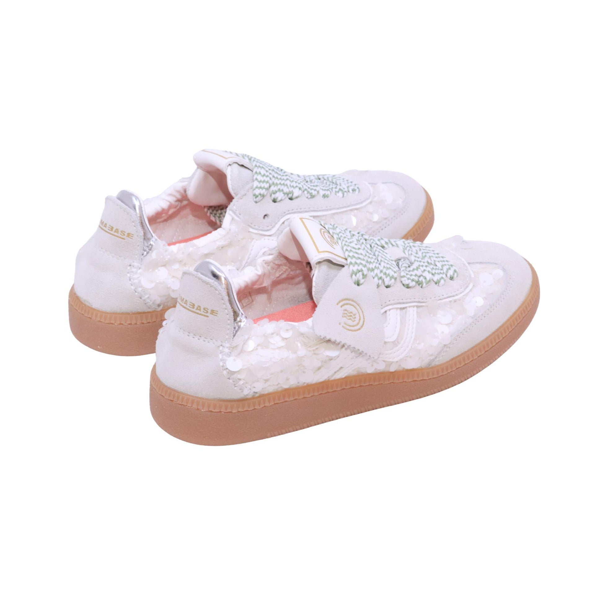 Primabase Borg 51501 sneaker donna in camoscio e tessuto con paillettes beige bianco e silver 