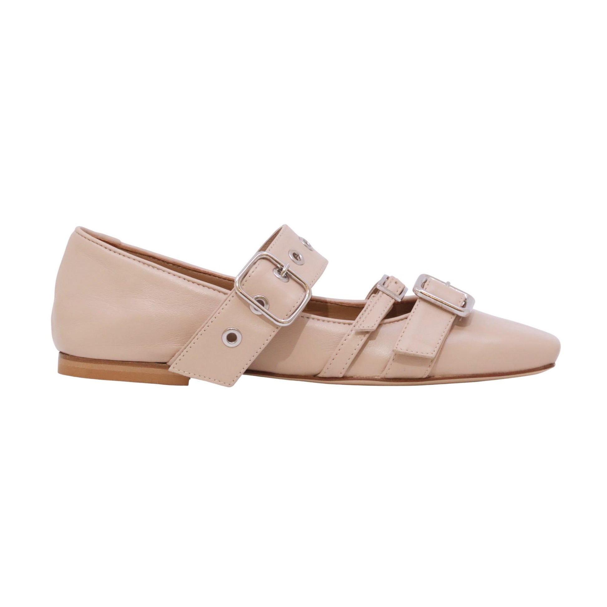 Anna F 1912 ballerina donna in pelle nappa gesso con tre fibbie regolabili 