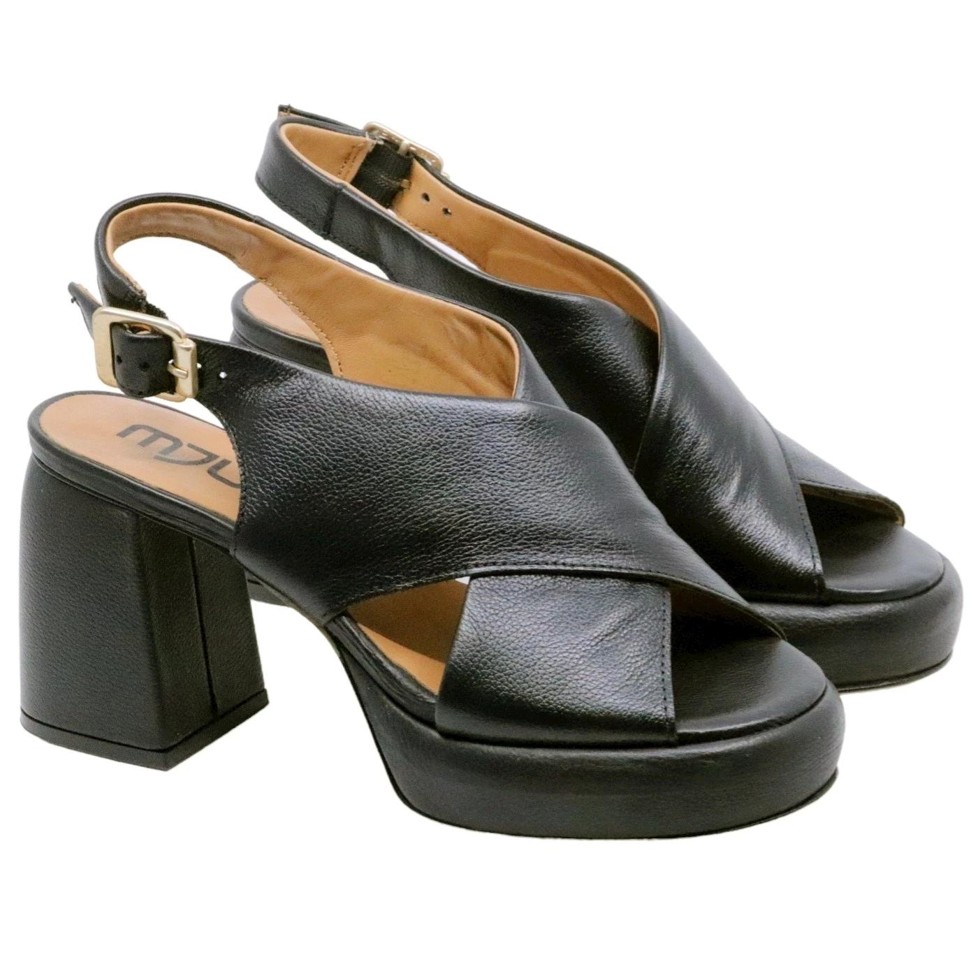 Sandalo con tacco Mjus T91001 in pelle nera 