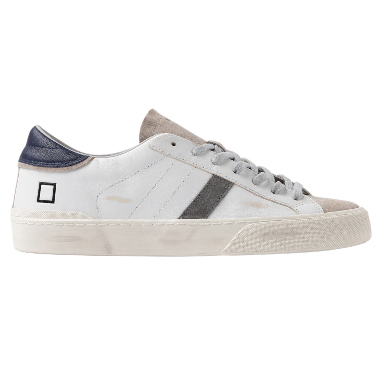 DATE Hill Low Scratch White Blue HL SC WL sneaker uomo in morbida pelle bianca 