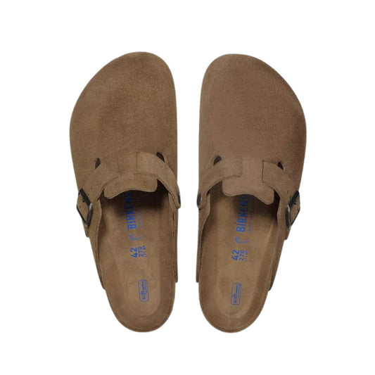 Birkenstock Boston Soft Footbed pelle scamosciata Dark Tea Tonal sabot unisex narrow fit 