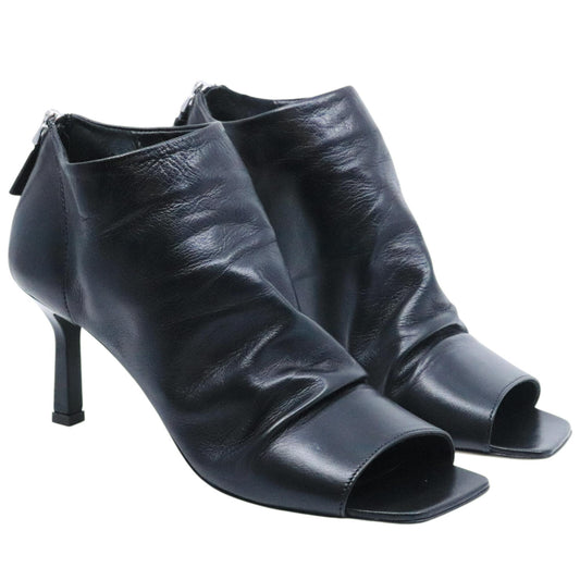 The Seller 1058 stivaletto donna in pelle nera con punta aperta e tacco elegante Made in Italy 