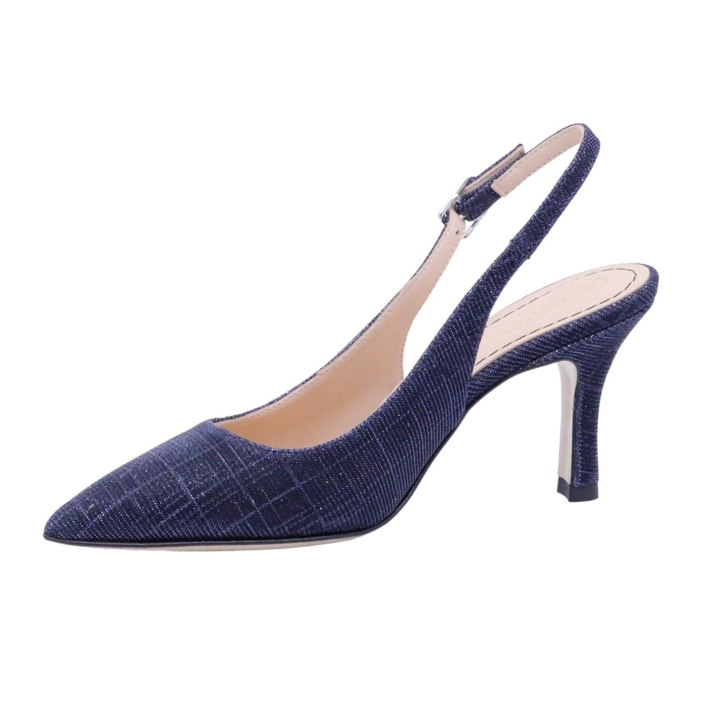 Slingback donna Le Briella in elegante pelle e tessuto di color blu 