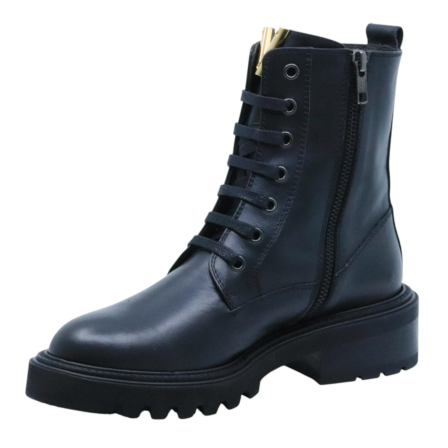 Via Roma 15 4434 stivaletto donna in pelle nera con V oro sulla linguetta 