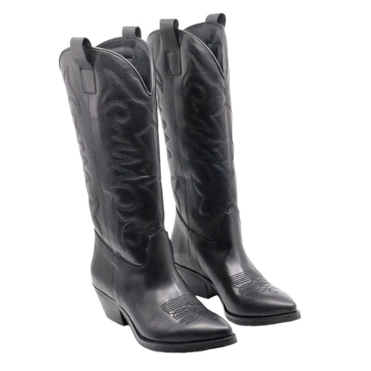 Ranyé Jennifer texano donna in pelle nera con ricami 