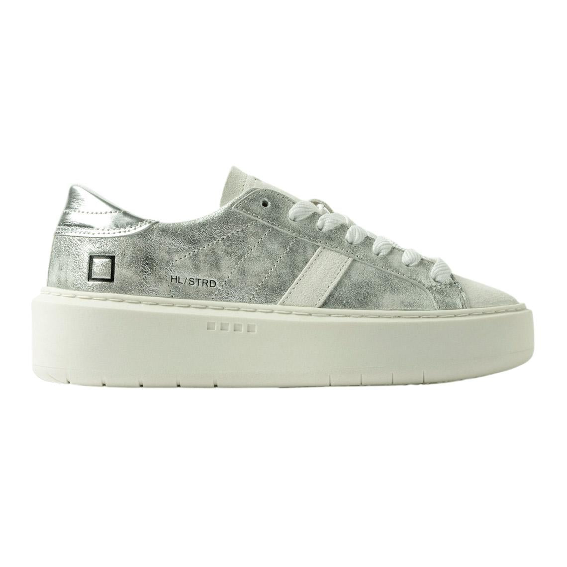 DATE Hill Low Platform Stardust Silver HP ST SL sneaker donna in pelle satinata argento 
