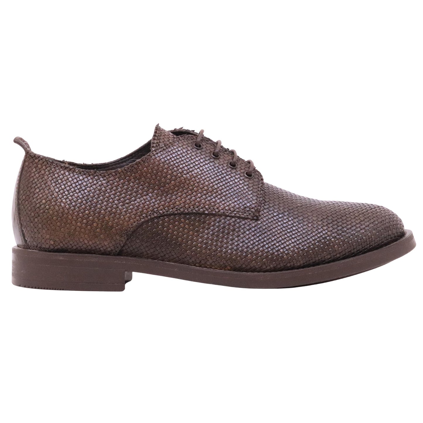 Moma 17611A Office Indira stringata uomo in pelle intrecciata marrone testa di moro con suola in gomma 