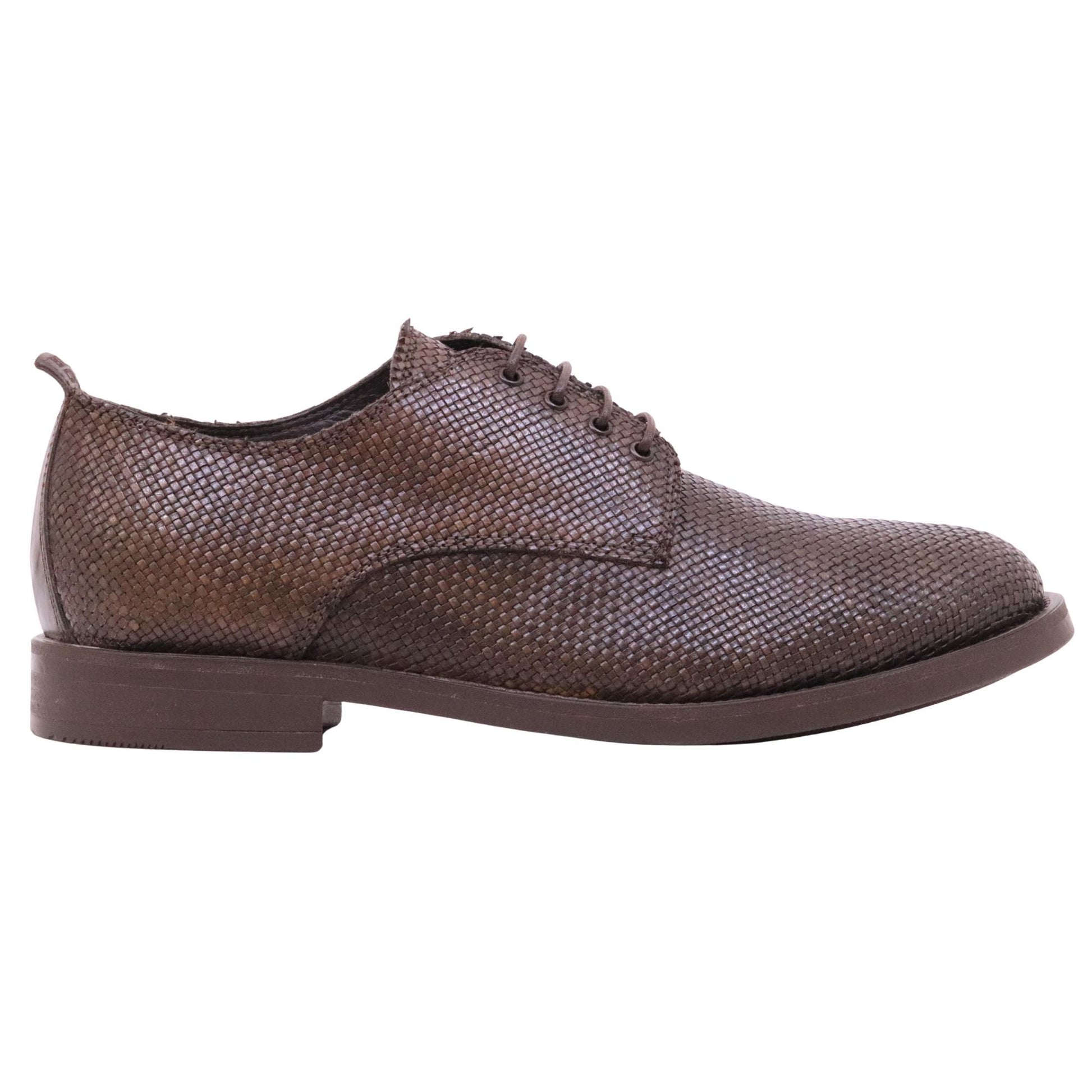 Moma 17611A Office Indira stringata uomo in pelle intrecciata marrone testa di moro con suola in gomma 