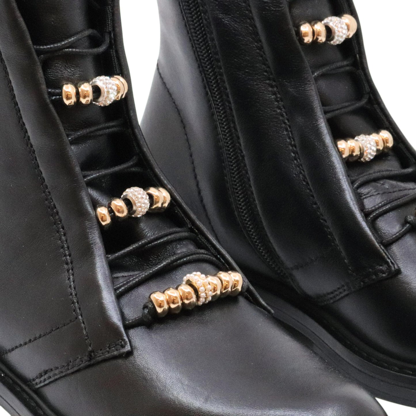 MJUS T81215 stivaletto donna in pelle nera con zip e accessorio gioiello 