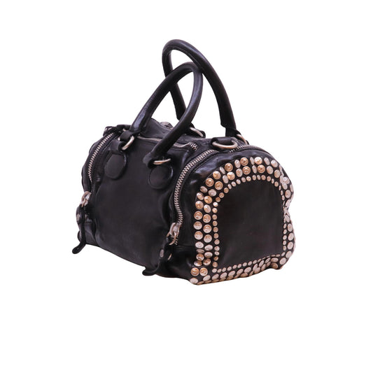 Campomaggi Britney C002780ND borsa bauletto in pelle nera con borchie 