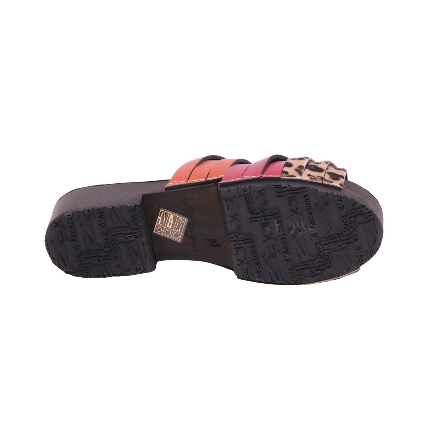 Duca D'Ascalona Nanette Soul sandalo sabot donna in pelle multicolor fuxia arancione e cavallino maculato con suola in gomma 