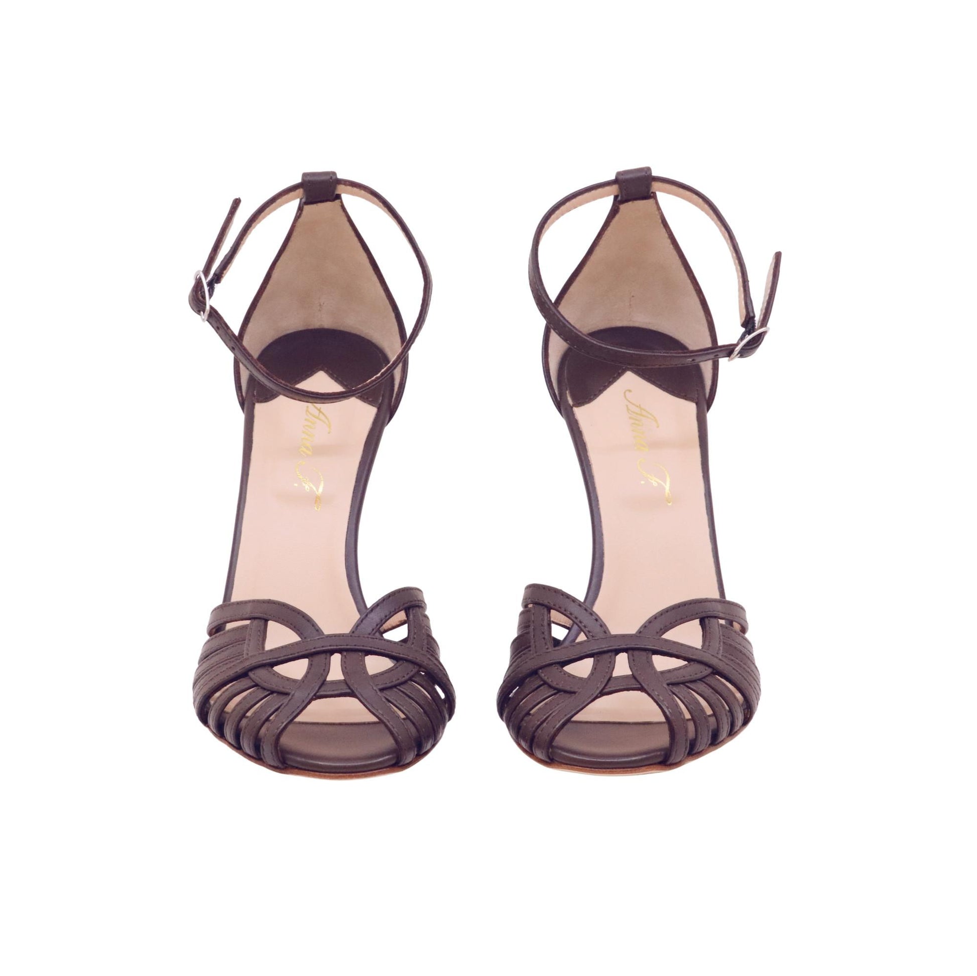 Anna F 3872 Natur sandalo donna stile ragnetto in pelle testa di moro 
