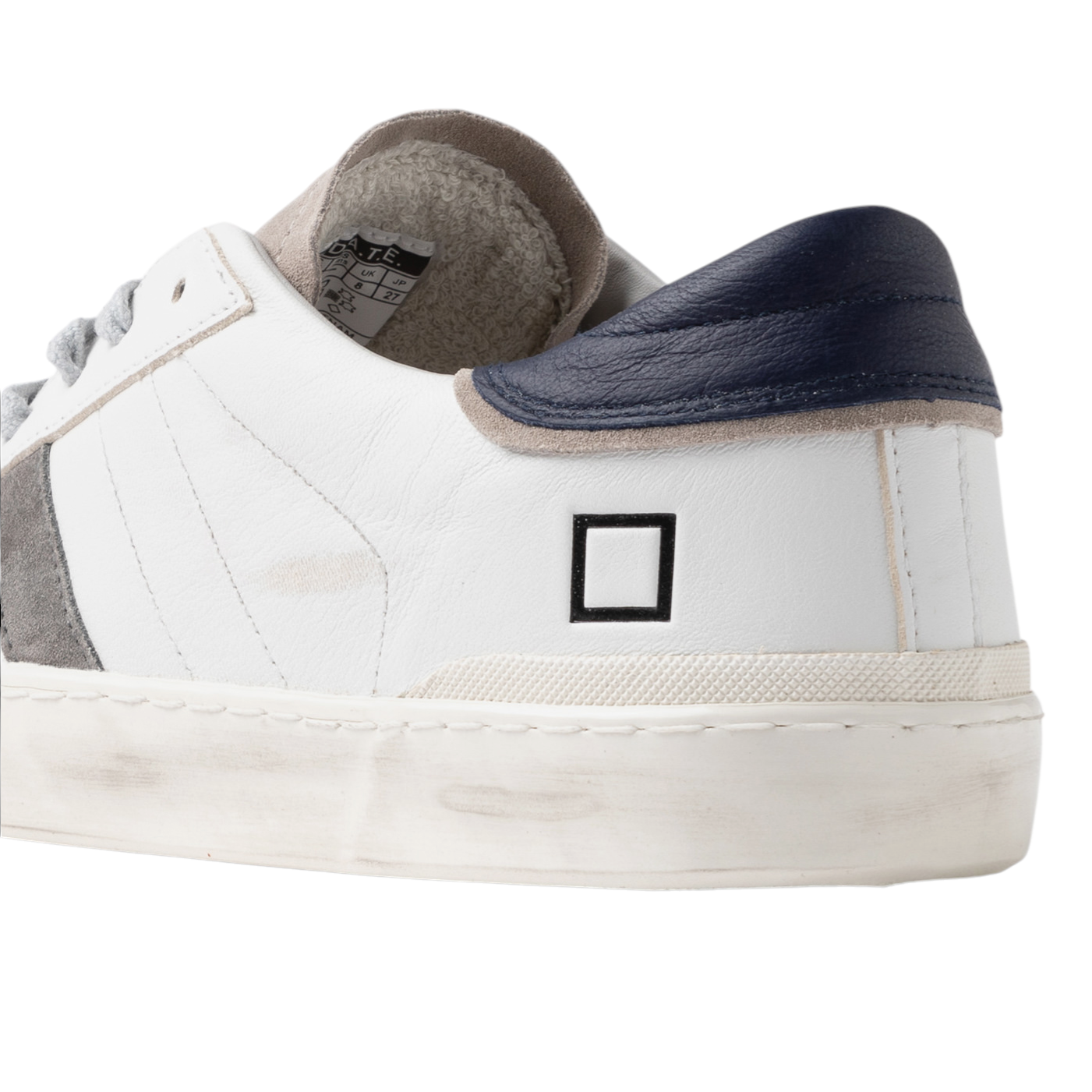 DATE Hill Low Scratch White Blue HL SC WL sneaker uomo in morbida pelle bianca 
