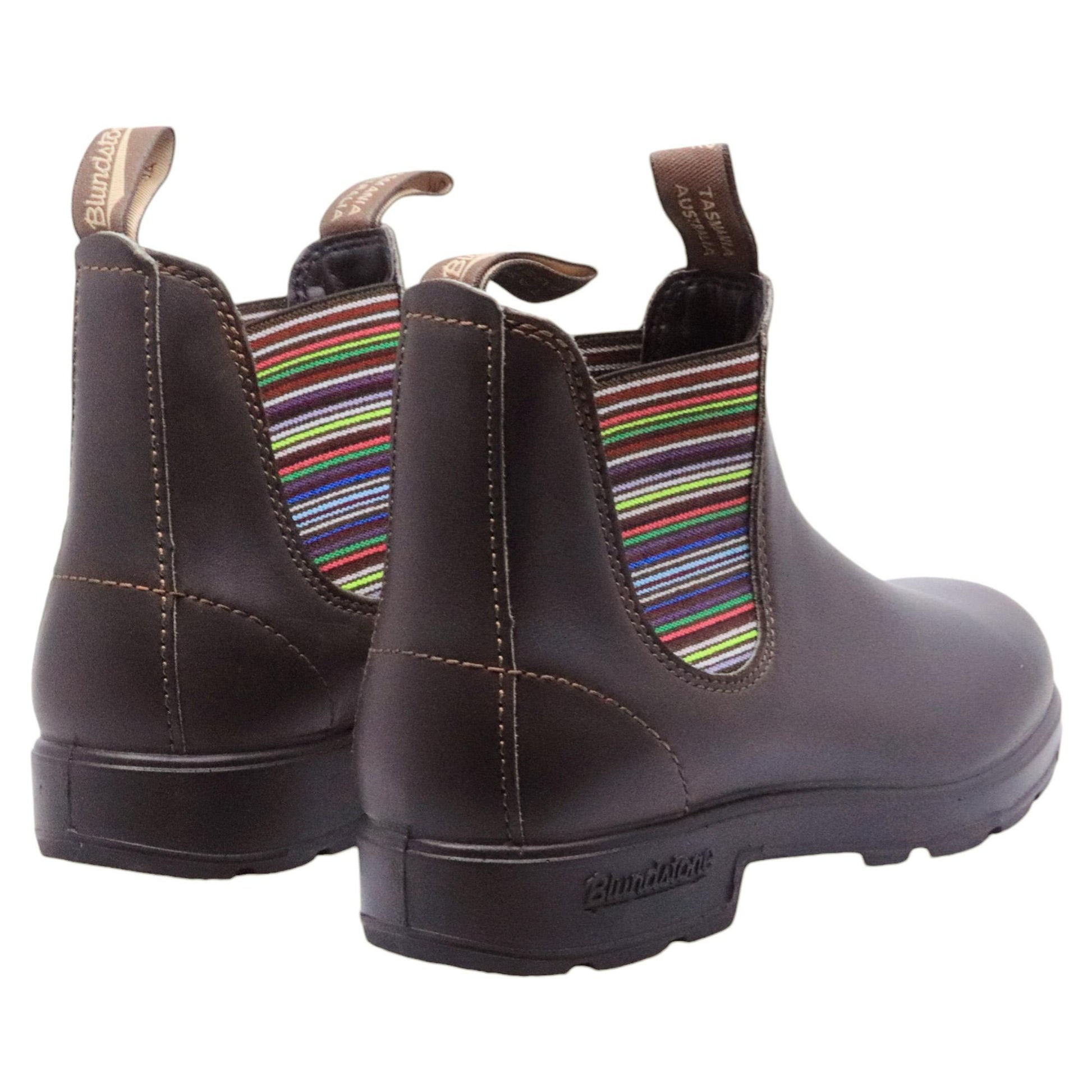 Blundstone 1409 chelsea boot donna in pelle marrone con elastici multicolor 