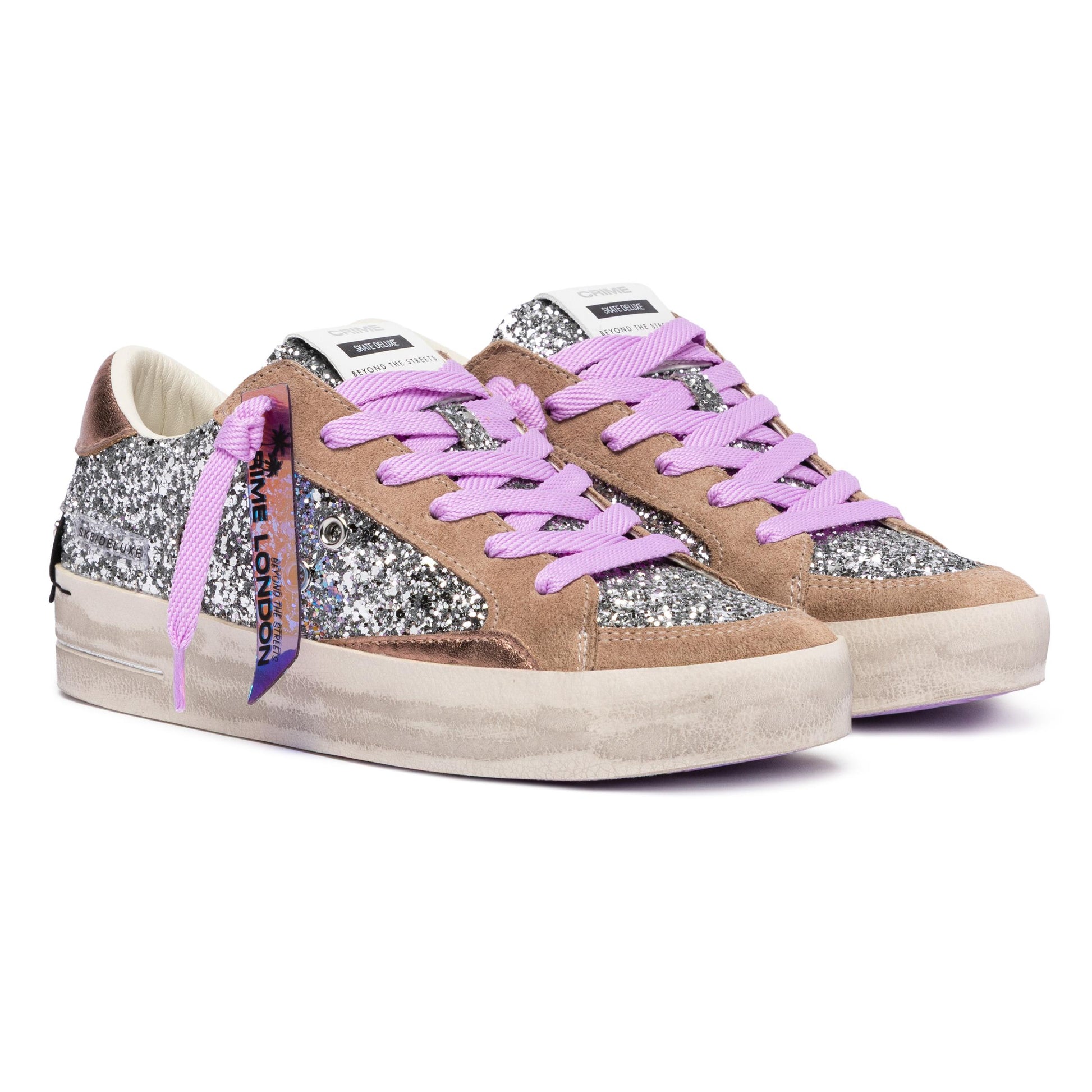 Crime London 25115 SK8 Deluxe sneaker donna in glitter argento 