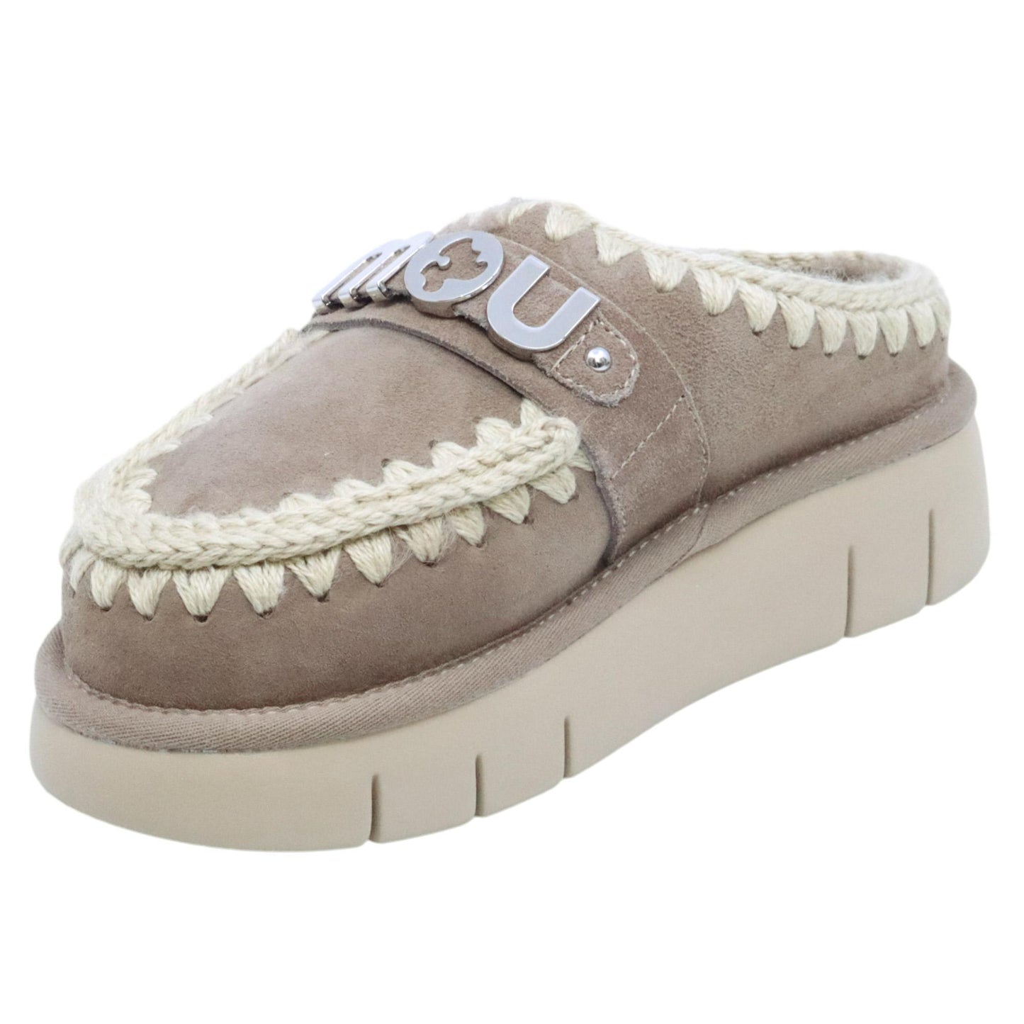 Mou Bounce clog metal logo sabot donna in montone grigio 