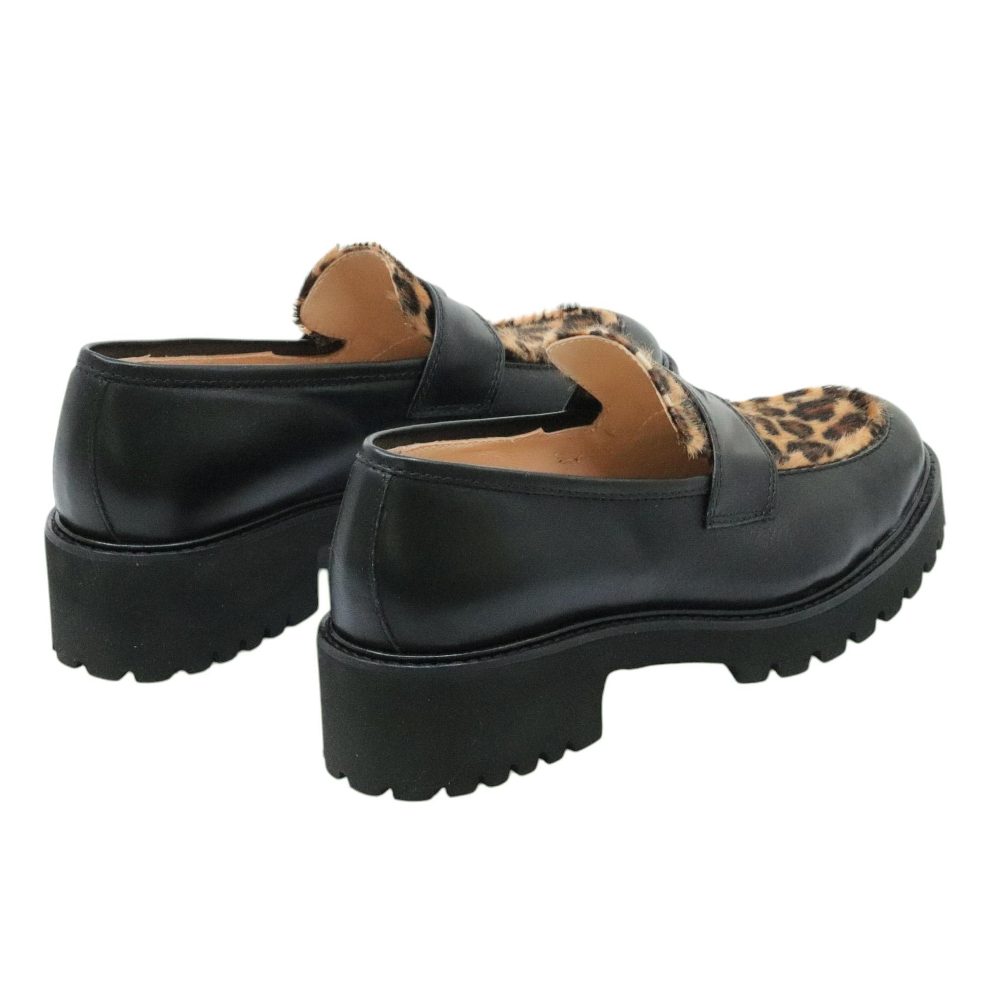 Le Briella Z800 B mocassino donna in pelle nera e cavallino maculato 